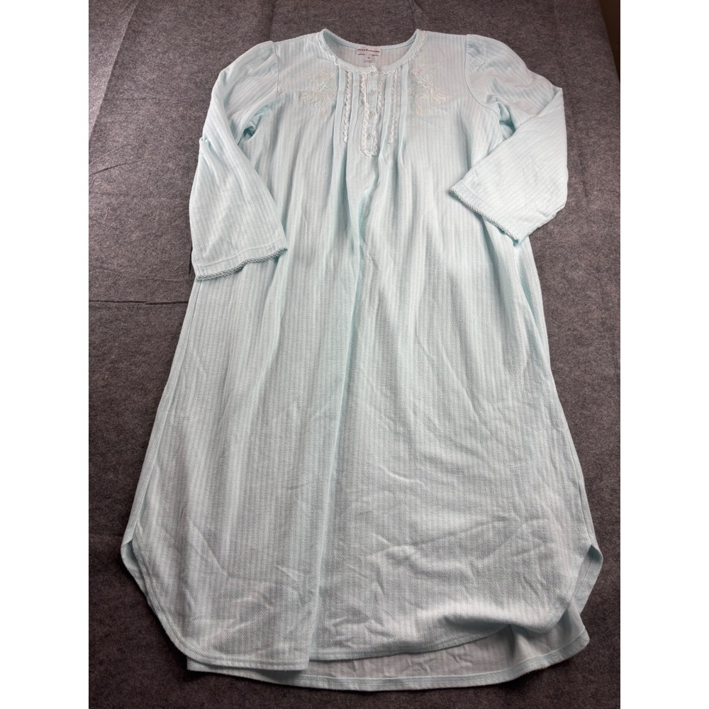 Miss Elaine Nightgown Blue Floral Lace Trim Knit Sleepwear XL Cottagecore Whimsy